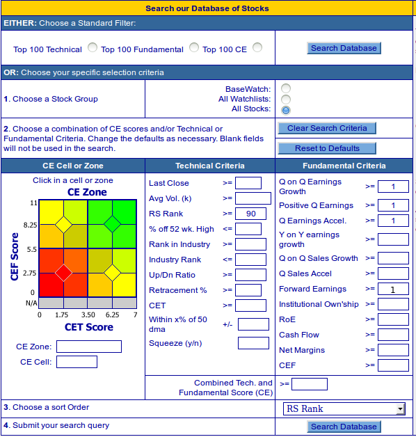 Database Search for CANSLIM stocks